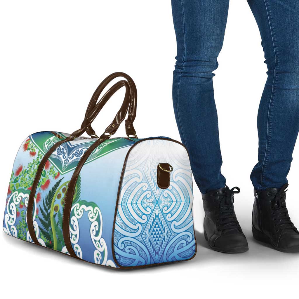 Aotearoa New Zealand Natural Plants Travel Bag Pohutukawa with Silver Ferns Koru Frond Maori Tattoos