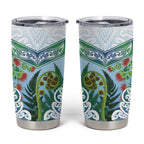 Aotearoa New Zealand Natural Plants Tumbler Cup Pohutukawa with Silver Ferns Koru Frond Maori Tattoos