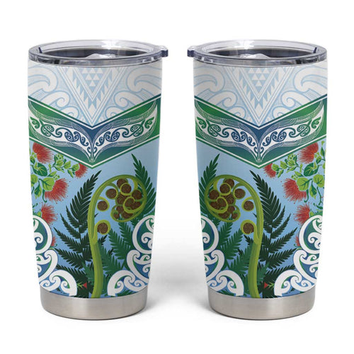 Aotearoa New Zealand Natural Plants Tumbler Cup Pohutukawa with Silver Ferns Koru Frond Maori Tattoos