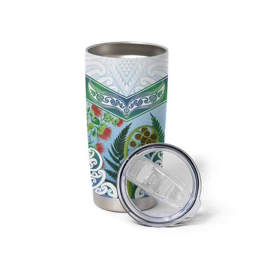 Aotearoa New Zealand Natural Plants Tumbler Cup Pohutukawa with Silver Ferns Koru Frond Maori Tattoos