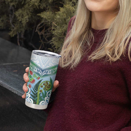 Aotearoa New Zealand Natural Plants Tumbler Cup Pohutukawa with Silver Ferns Koru Frond Maori Tattoos