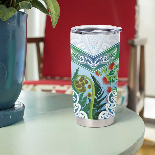 Aotearoa New Zealand Natural Plants Tumbler Cup Pohutukawa with Silver Ferns Koru Frond Maori Tattoos