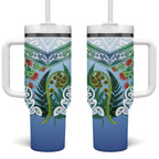 Aotearoa New Zealand Natural Plants Tumbler With Handle Pohutukawa with Silver Ferns Koru Frond Maori Tattoos