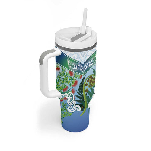Aotearoa New Zealand Natural Plants Tumbler With Handle Pohutukawa with Silver Ferns Koru Frond Maori Tattoos