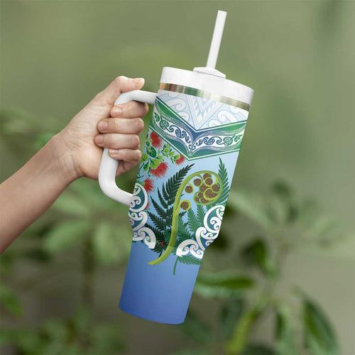 Aotearoa New Zealand Natural Plants Tumbler With Handle Pohutukawa with Silver Ferns Koru Frond Maori Tattoos