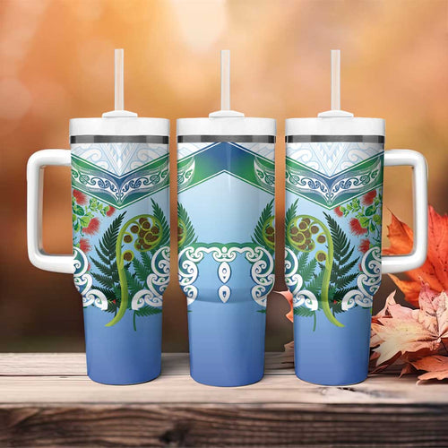 Aotearoa New Zealand Natural Plants Tumbler With Handle Pohutukawa with Silver Ferns Koru Frond Maori Tattoos