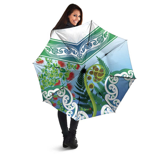 Aotearoa New Zealand Natural Plants Umbrella Pohutukawa with Silver Ferns Koru Frond Maori Tattoos