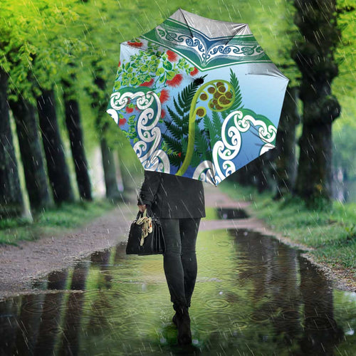 Aotearoa New Zealand Natural Plants Umbrella Pohutukawa with Silver Ferns Koru Frond Maori Tattoos
