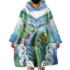 Aotearoa New Zealand Natural Plants Wearable Blanket Hoodie Pohutukawa with Silver Ferns Koru Frond Maori Tattoos