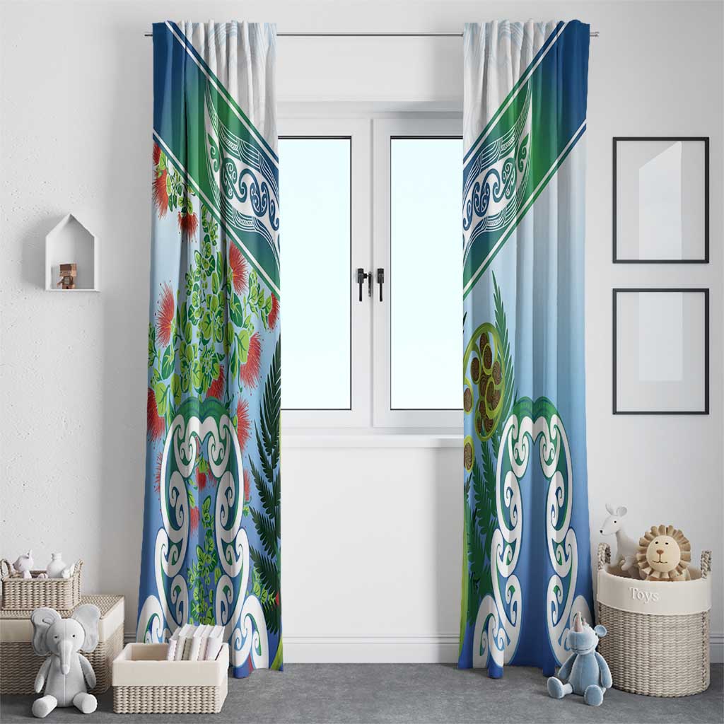 Aotearoa New Zealand Natural Plants Window Curtain Pohutukawa with Silver Ferns Koru Frond Maori Tattoos