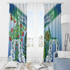 Aotearoa New Zealand Natural Plants Window Curtain Pohutukawa with Silver Ferns Koru Frond Maori Tattoos