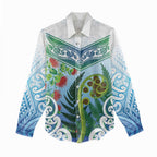 Aotearoa New Zealand Natural Plants Women Casual Shirt Pohutukawa with Silver Ferns Koru Frond Maori Tattoos