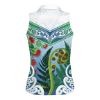 Aotearoa New Zealand Natural Plants Women Sleeveless Polo Shirt Pohutukawa with Silver Ferns Koru Frond Maori Tattoos