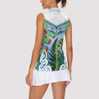 Aotearoa New Zealand Natural Plants Women Sleeveless Polo Shirt Pohutukawa with Silver Ferns Koru Frond Maori Tattoos
