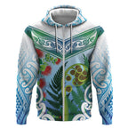 Aotearoa New Zealand Natural Plants Zip Hoodie Pohutukawa with Silver Ferns Koru Frond Maori Tattoos
