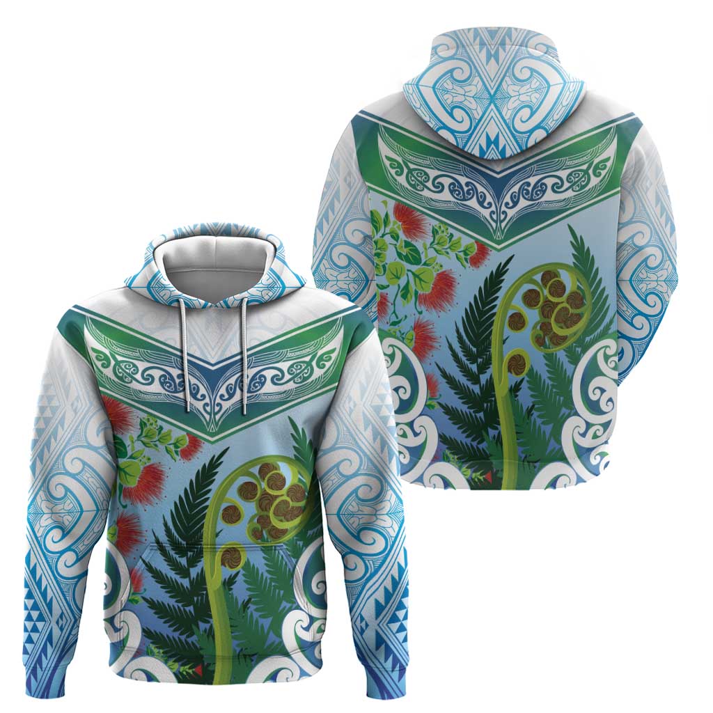 Aotearoa New Zealand Natural Plants Zip Hoodie Pohutukawa with Silver Ferns Koru Frond Maori Tattoos
