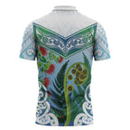 Aotearoa New Zealand Natural Plants Zipper Polo Shirt Pohutukawa with Silver Ferns Koru Frond Maori Tattoos