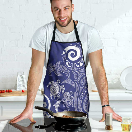 New Zealand Sea Animals with Maori Tribal Tattoo Apron Blue Color