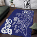 New Zealand Sea Animals with Maori Tribal Tattoo Area Rug Blue Color