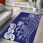 New Zealand Sea Animals with Maori Tribal Tattoo Area Rug Blue Color
