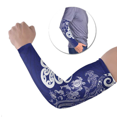 New Zealand Sea Animals with Maori Tribal Tattoo Arm Sleeves Blue Color