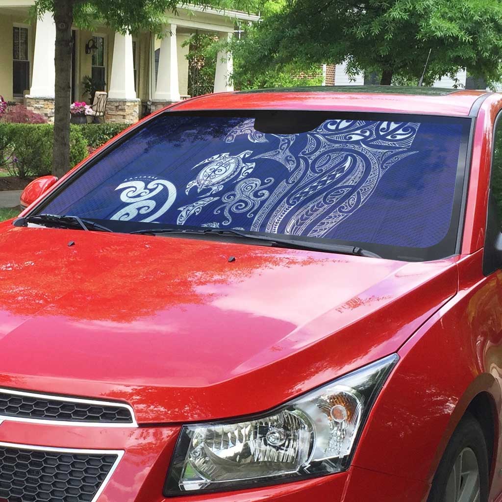 New Zealand Sea Animals with Maori Tribal Tattoo Auto Sun Shade Blue Color