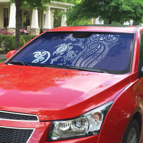New Zealand Sea Animals with Maori Tribal Tattoo Auto Sun Shade Blue Color