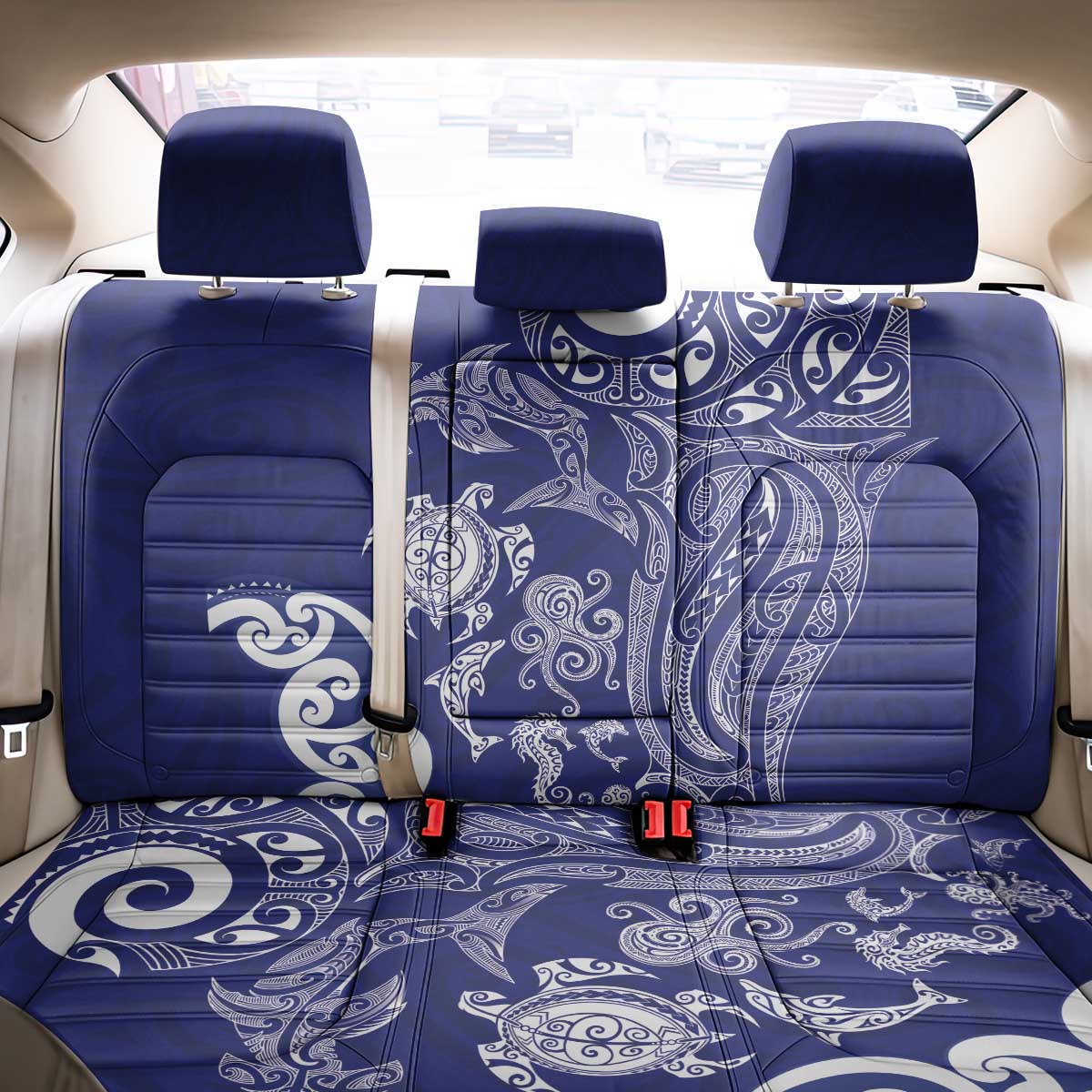 New Zealand Sea Animals with Maori Tribal Tattoo Back Car Seat Cover Blue Color