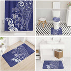 New Zealand Sea Animals with Maori Tribal Tattoo Bathroom Set Blue Color