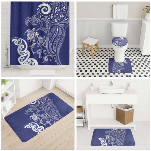 New Zealand Sea Animals with Maori Tribal Tattoo Bathroom Set Blue Color