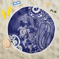 New Zealand Sea Animals with Maori Tribal Tattoo Beach Blanket Blue Color