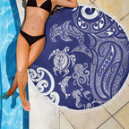 New Zealand Sea Animals with Maori Tribal Tattoo Beach Blanket Blue Color