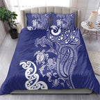 New Zealand Sea Animals with Maori Tribal Tattoo Bedding Set Blue Color