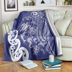 New Zealand Sea Animals with Maori Tribal Tattoo Blanket Blue Color