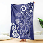 New Zealand Sea Animals with Maori Tribal Tattoo Blanket Blue Color