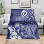 New Zealand Sea Animals with Maori Tribal Tattoo Blanket Blue Color