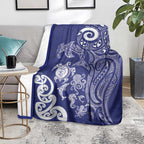 New Zealand Sea Animals with Maori Tribal Tattoo Blanket Blue Color