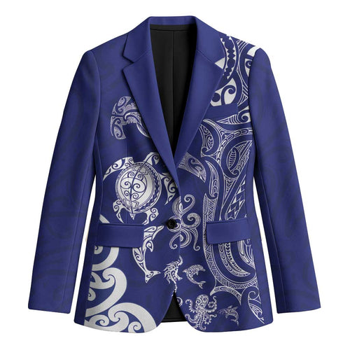 New Zealand Sea Animals with Maori Tribal Tattoo Blazer Blue Color