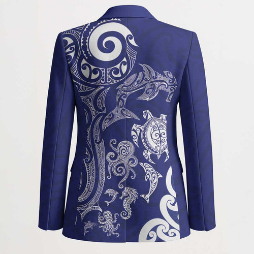 New Zealand Sea Animals with Maori Tribal Tattoo Blazer Blue Color
