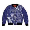 New Zealand Sea Animals with Maori Tribal Tattoo Bomber Jacket Blue Color