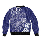 New Zealand Sea Animals with Maori Tribal Tattoo Bomber Jacket Blue Color