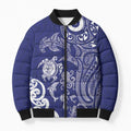 New Zealand Sea Animals with Maori Tribal Tattoo Bomber Puffer Jacket Blue Color