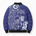 New Zealand Sea Animals with Maori Tribal Tattoo Bomber Puffer Jacket Blue Color