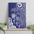 New Zealand Sea Animals with Maori Tribal Tattoo Canvas Wall Art Blue Color