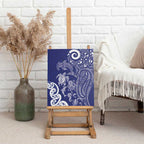 New Zealand Sea Animals with Maori Tribal Tattoo Canvas Wall Art Blue Color