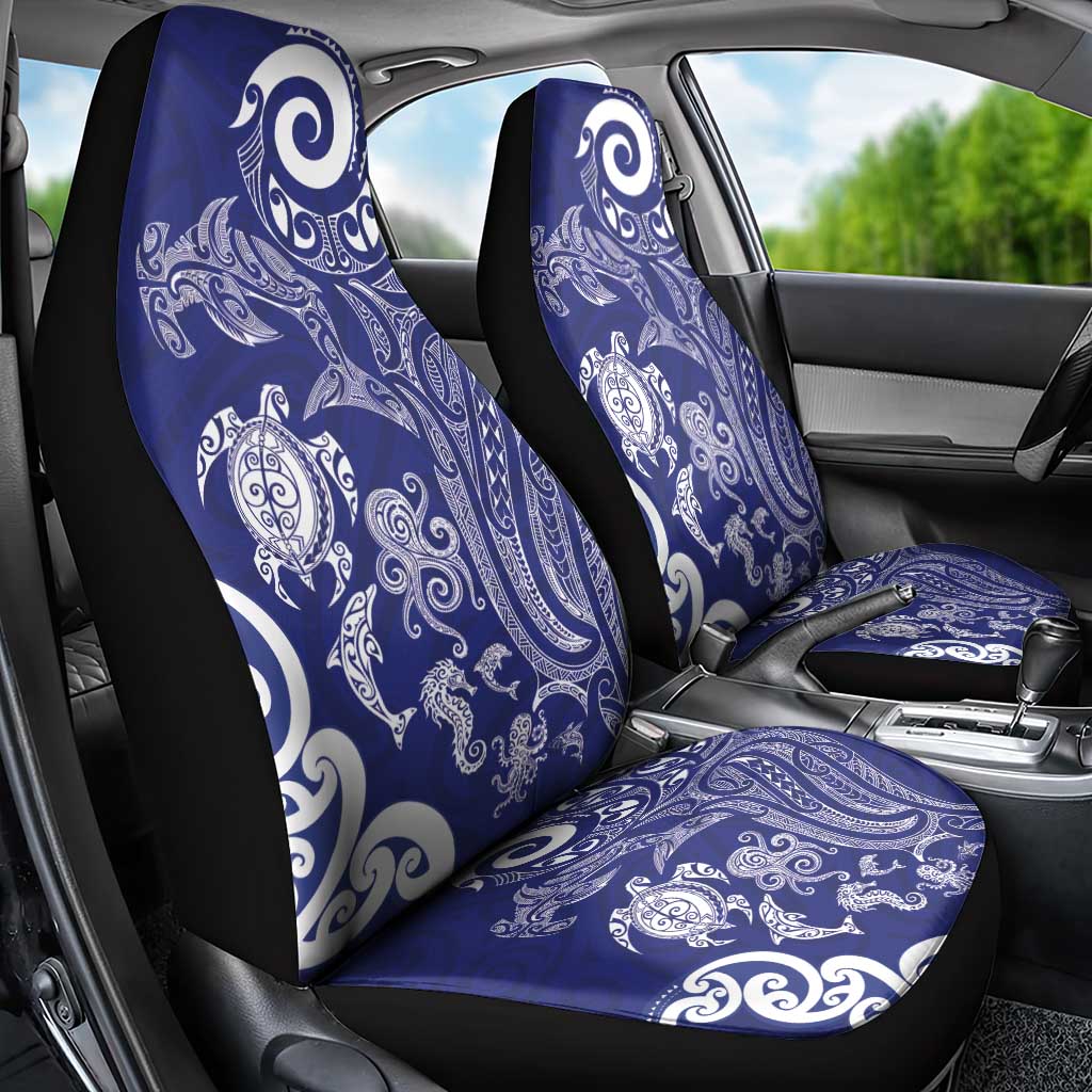 New Zealand Sea Animals with Maori Tribal Tattoo Car Seat Cover Blue Color