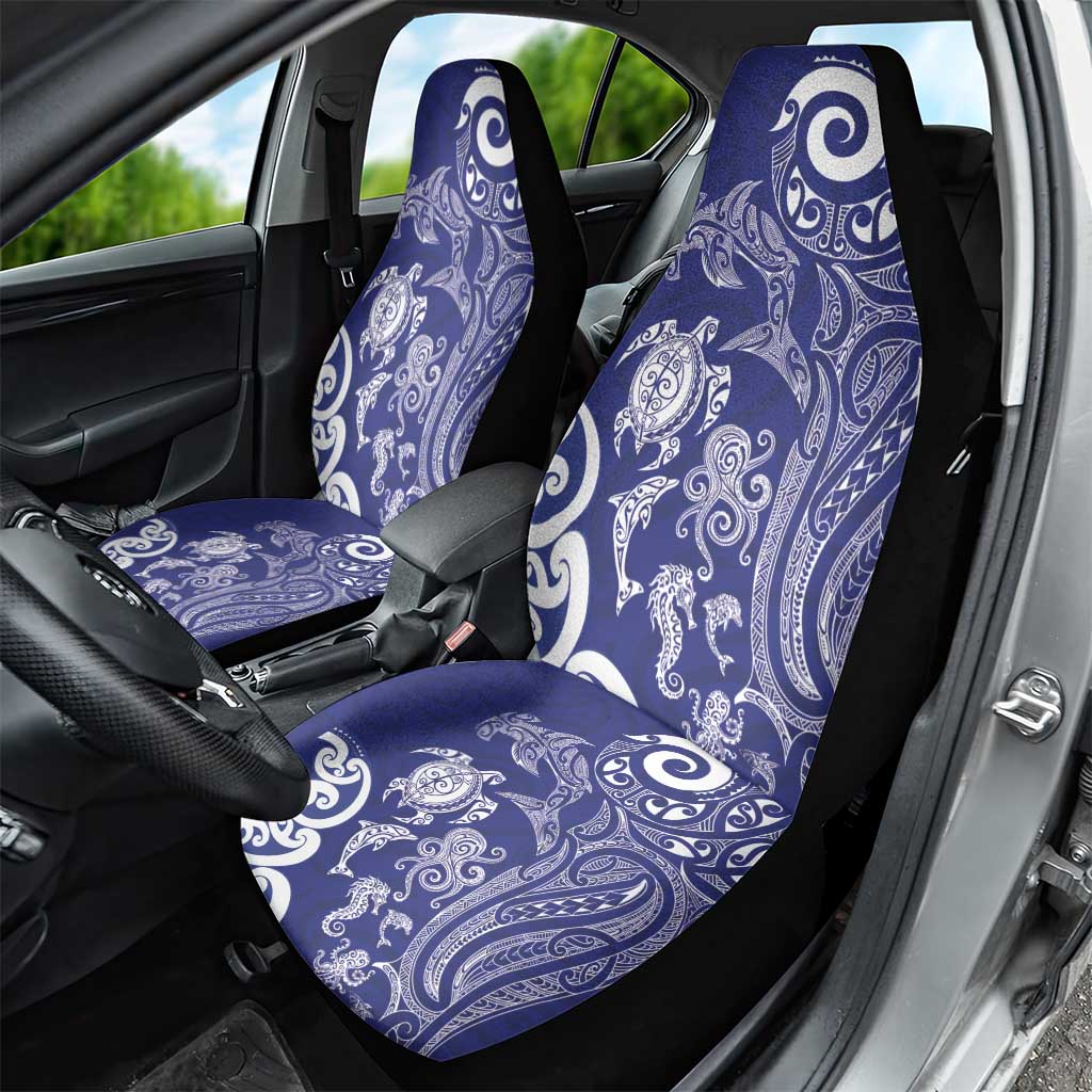 New Zealand Sea Animals with Maori Tribal Tattoo Car Seat Cover Blue Color