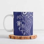 New Zealand Sea Animals with Maori Tribal Tattoo Ceramic Mug Blue Color