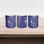 New Zealand Sea Animals with Maori Tribal Tattoo Ceramic Mug Blue Color