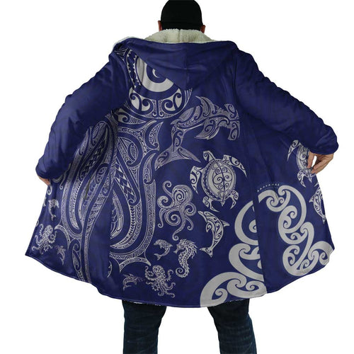 New Zealand Sea Animals with Maori Tribal Tattoo Cloak Blue Color
